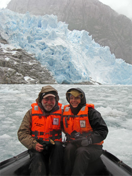 California Native scouts, Lee and Ellen Klein, enjoy glacier in Straits of Magellan
